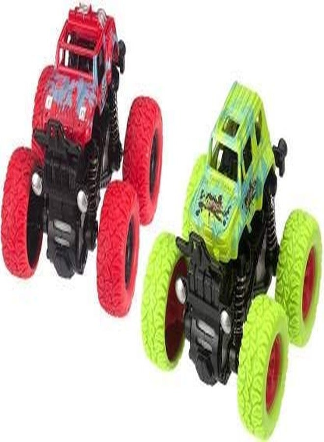 TEMSON 4WD Mini Monster Trucks Friction Powered Cars for Kids Pack of: 2 (Red & Green) - Image 1